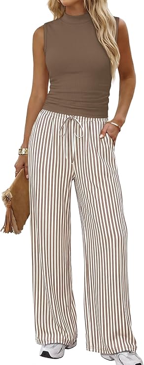 Sampeel Two Piece Set for Women Summer Outfits Vacation Clothes Trendy Lounge Sets Mock Neck Matching Women Clothing