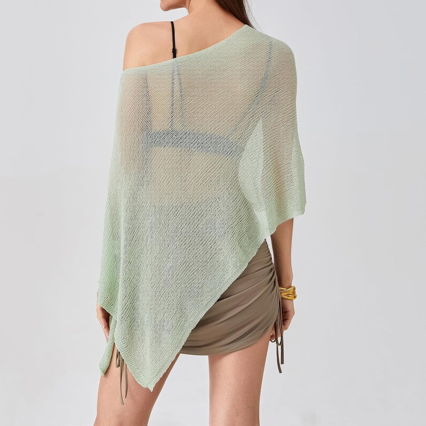 Women Knit Crochet Poncho Top Lightweight Sheer Shawl Summer See Through Swim Cover Up Beachwear