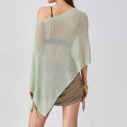 Women Knit Crochet Poncho Top Lightweight Sheer Shawl Summer See Through Swim Cover Up Beachwear